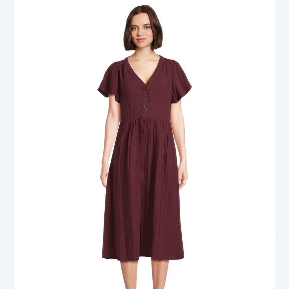 Time and Tru double cloth short sleeve dress burgundy size small